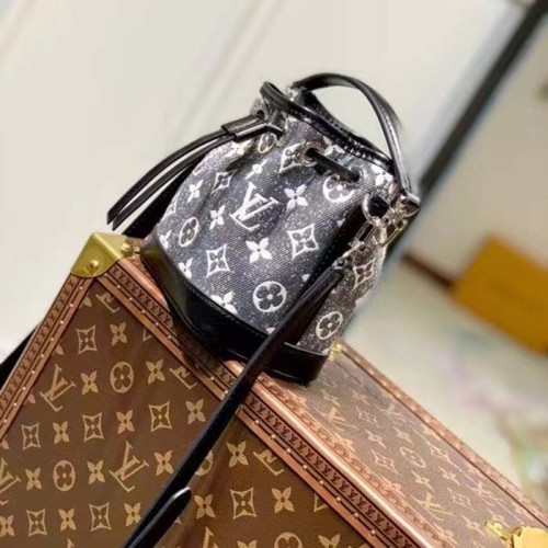 Louis Vuitton LV Unisex Nano Noé Gray Monogram Jacquard Denim Cowhide Leather