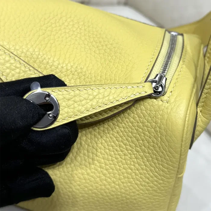 Hermes Women Lindy Mini 19 in Clemence Leather-Yellow/Silver