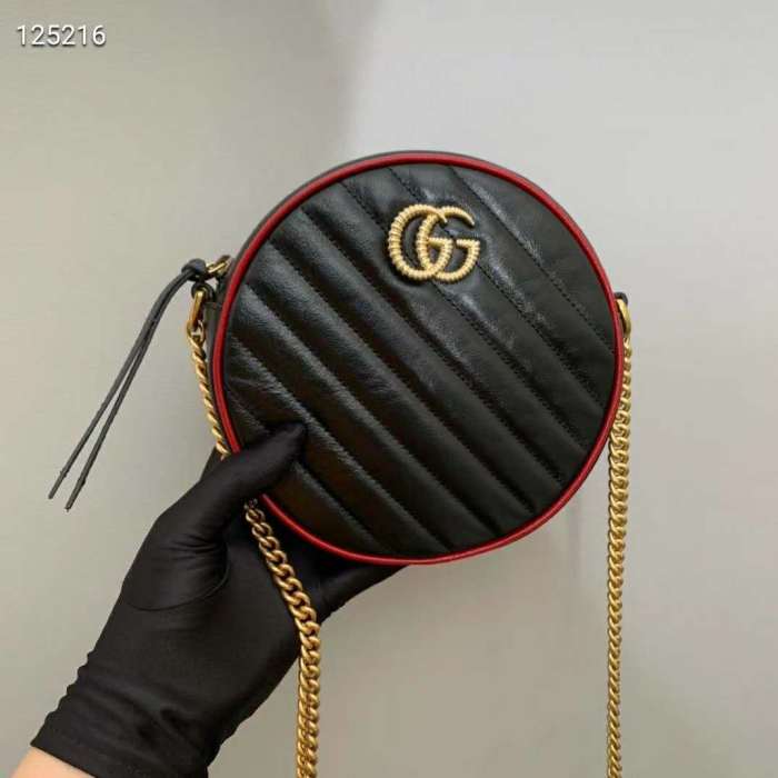 Gucci GG Women GG Marmont Mini Round Shoulder Bag-Black