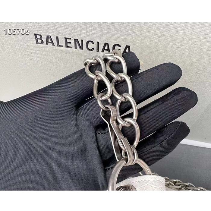 Balenciaga Women BB Le Cagole XS Shoulder Bag White Arena Lambskin