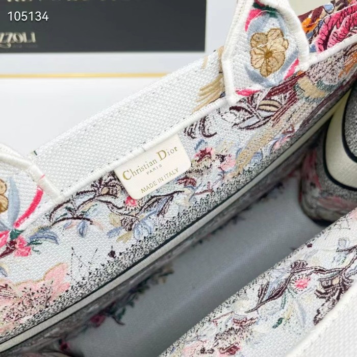 Dior Women CD Medium Book Tote Ecru Multicolor Jardin D'Hiver Embroidery