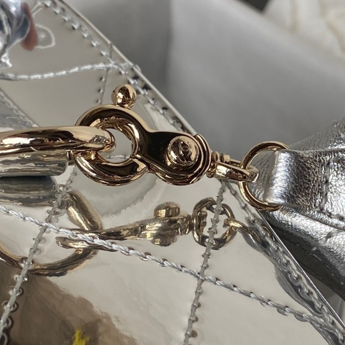 Chanel Women CC Flap Bag Star Coin Purse Mirror Calfskin Metallic Calfskin Gold-Tone Metal Silver