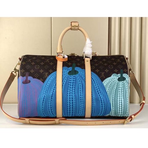 Louis Vuitton LV Unisex LV x YK Keepall 45 Monogram Coated Canvas Colorful Pumpkin Print