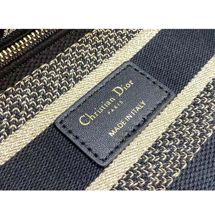 Dior Women CD Medium Lady D-Lite Bag Black Multicolor Jardin D'Hiver Embroidered Cotton