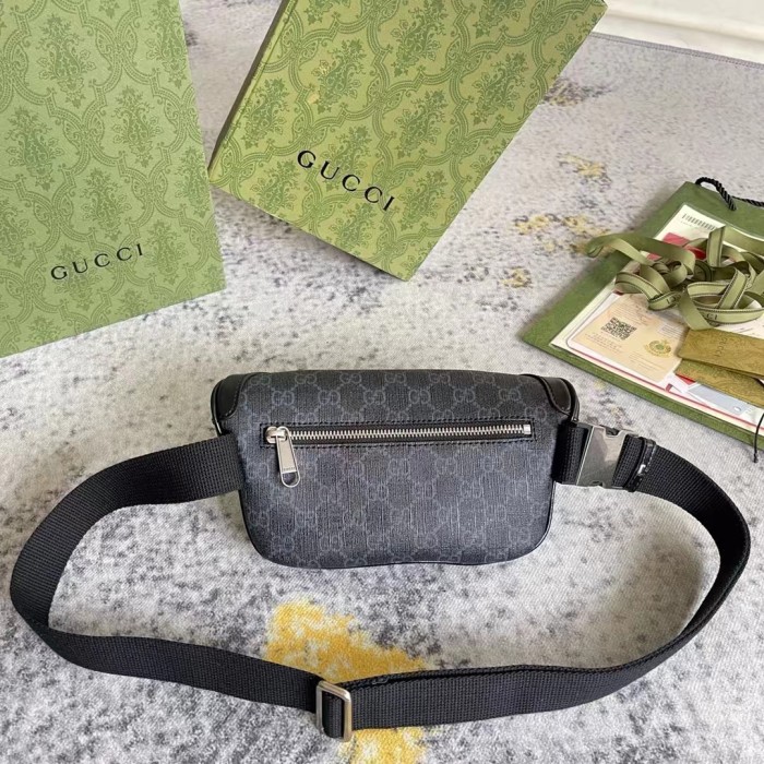 Gucci Unisex Belt Bag Interlocking G Black GG Supreme Canvas Black Leather