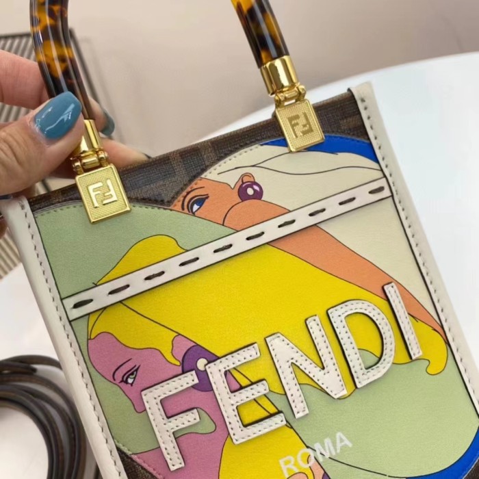 Fendi Women Mini Sunshine Shopper FF Printed Fabric Mini Bag