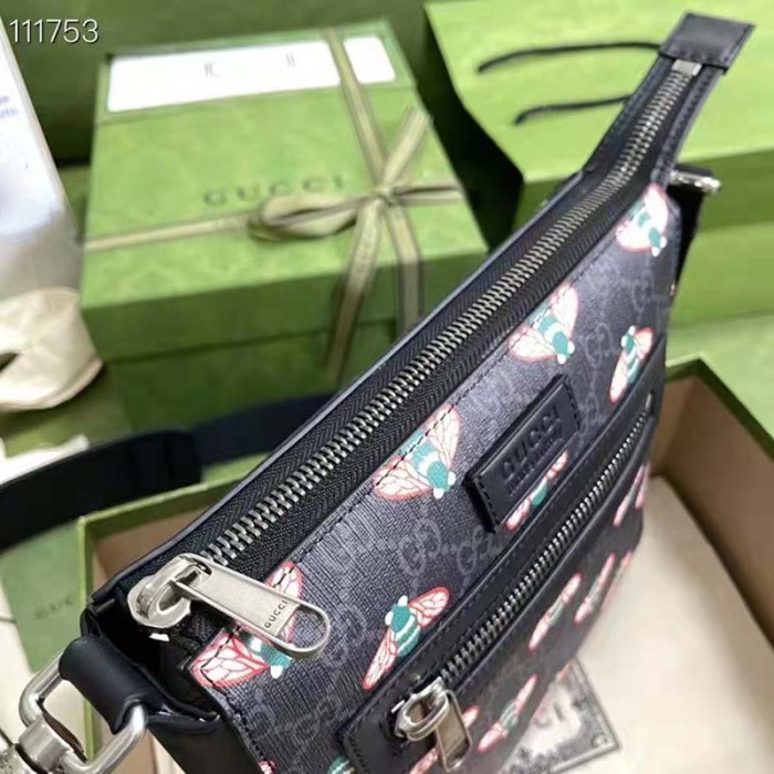 Gucci Unisex Gucci Bestiary Messenger Bag Bees Black GG Supreme Canvas
