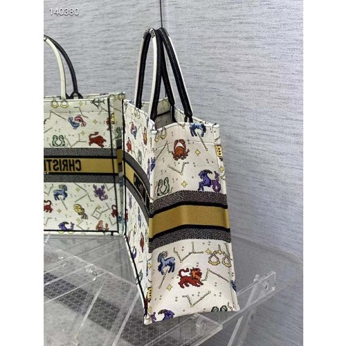 Dior Women CD Large Dior Book Tote Latte Multicolor Dior Pixel Zodiac Embroidery