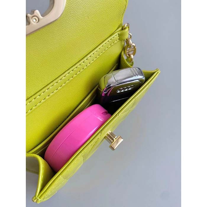 Dior Women CD Miss Caro Micro Bag Lime Yellow Macrocannage Lambskin