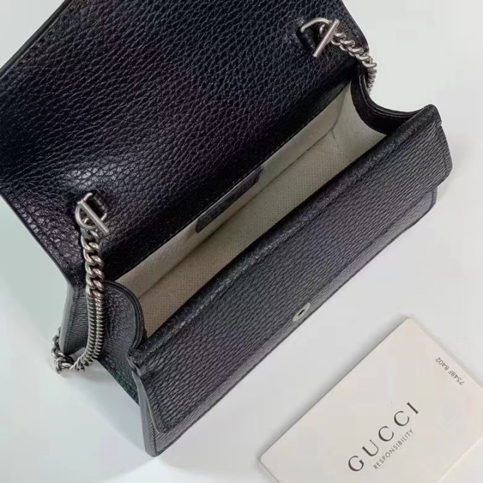 Gucci GG Women Dionysus Mini Top Handle Bag Black Crystal Hardware Tiger Head Closure