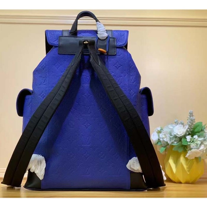 Louis Vuitton LV Unisex Christopher MM Backpack Blue Embossed Taurillon Leather