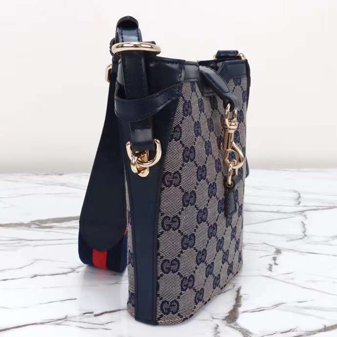 Gucci Unisex Original GG Small Bucket Shoulder Bag Beige Blue Canvas