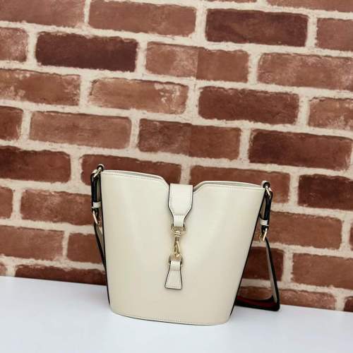 Gucci Women GG Mini Bucket Shoulder Bag Ivory Leather Hook Closure