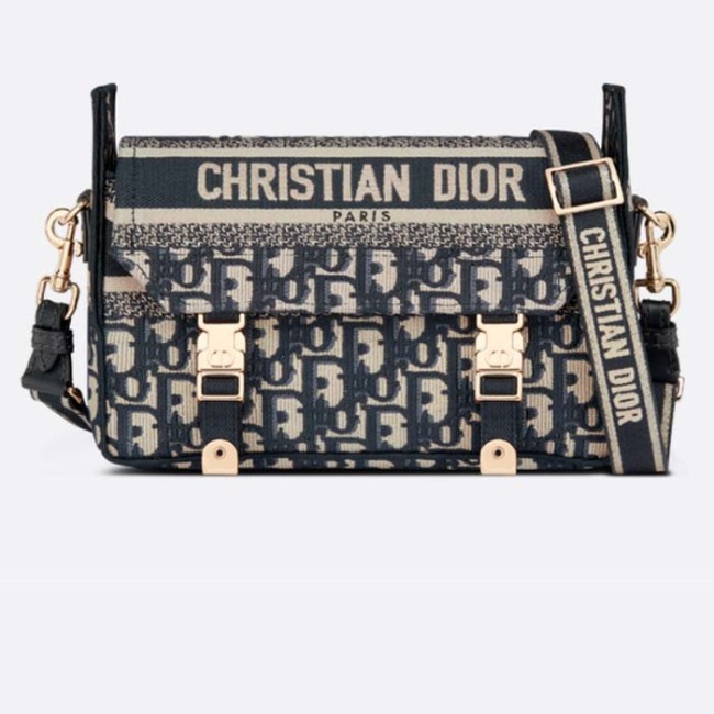 Dior Unisex Small Diorcamp Bag Blue Dior Oblique Embroidery