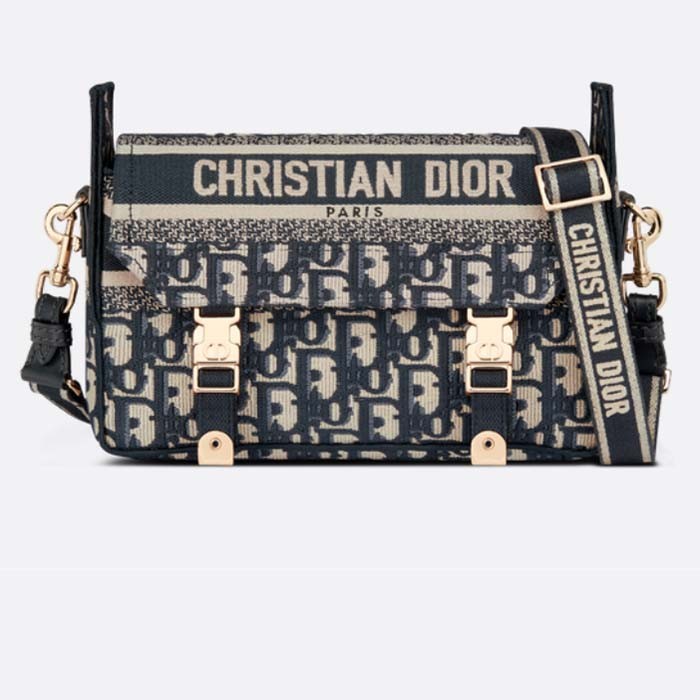 Dior Unisex Small Diorcamp Bag Blue Dior Oblique Embroidery
