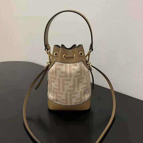 Fendi Women Small Mon Tresor FF Beige Wool Mini-Bag