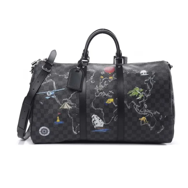 Louis Vuitton LV Unisex Damier Graphite World Map Keepall Bandouliere 50