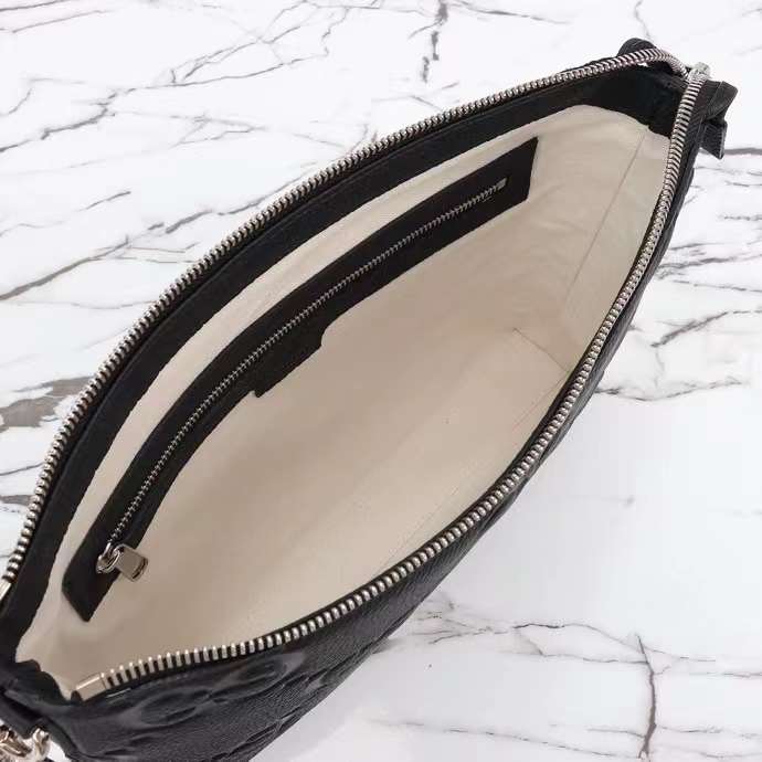 Gucci Unisex Jumbo GG Medium Messenger Bag Black Leather Zip Closure