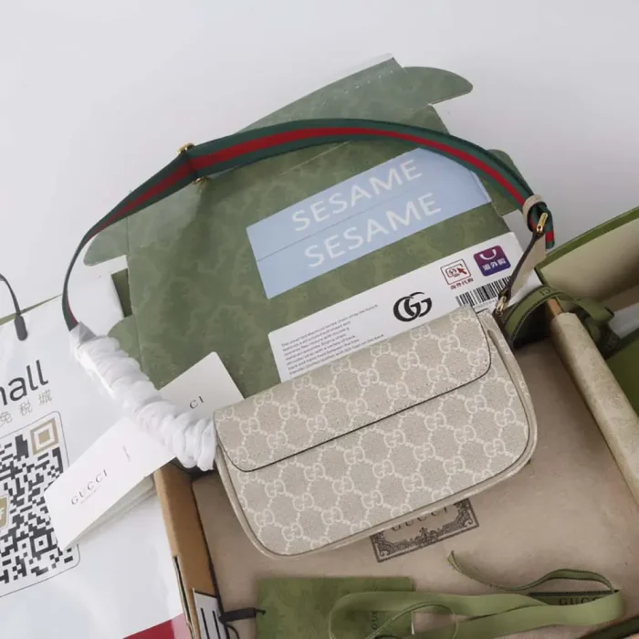 Gucci Women Ophidia Pochette Oatmeal Leather Trim 7649612ZGMN9643