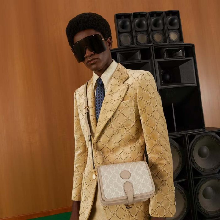 Gucci Unisex Mini Shoulder Bag Interlocking G Beige White GG Supreme Canvas