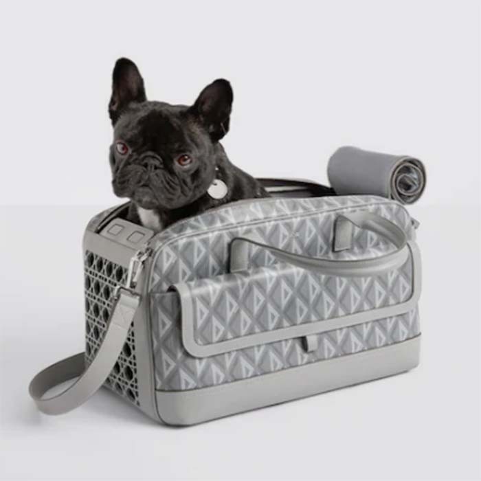 Dior Unisex CD Hit The Road Pet Carrier Bag Gray Diamond Canvas Smooth Calfskin