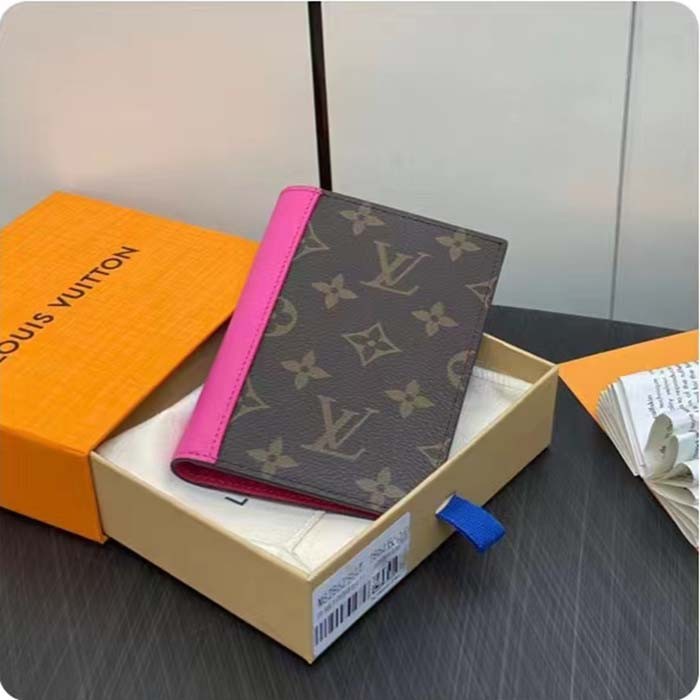 Louis Vuitton LV Unisex Passport Cover Pink Monogram Macassar Coated Canvas Cowhide Leather