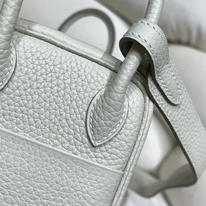 Hermes Women Lindy Mini 19 in Clemence Leather-White/Silver