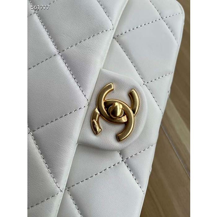 Chanel Women CC Mini Flap Bag Lambskin Imitation Pearls White