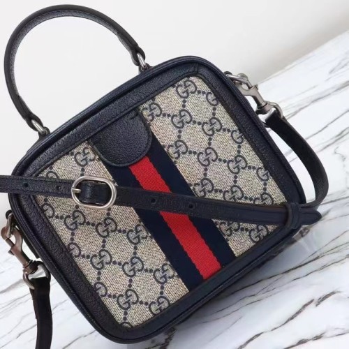 Gucci GG Unisex Ophidia GG Mini Top Handle Bag Beige Blue GG Supreme Canvas