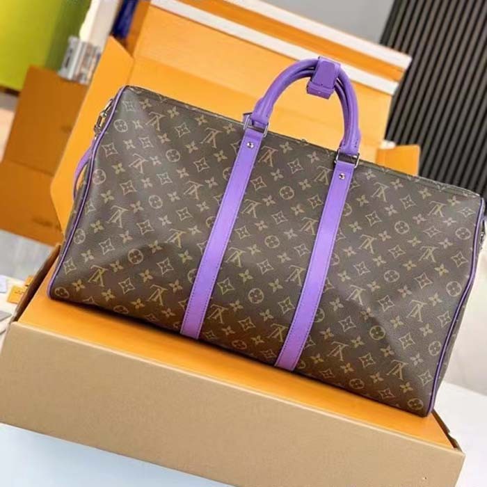 Louis Vuitton LV Unisex Keepall Bandoulière 50 Purple Monogram Macassar Coated Canvas