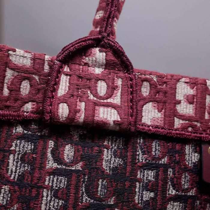 Dior Unisex Dior Book Tote Maroon Dior Oblique Embroidered Velvet