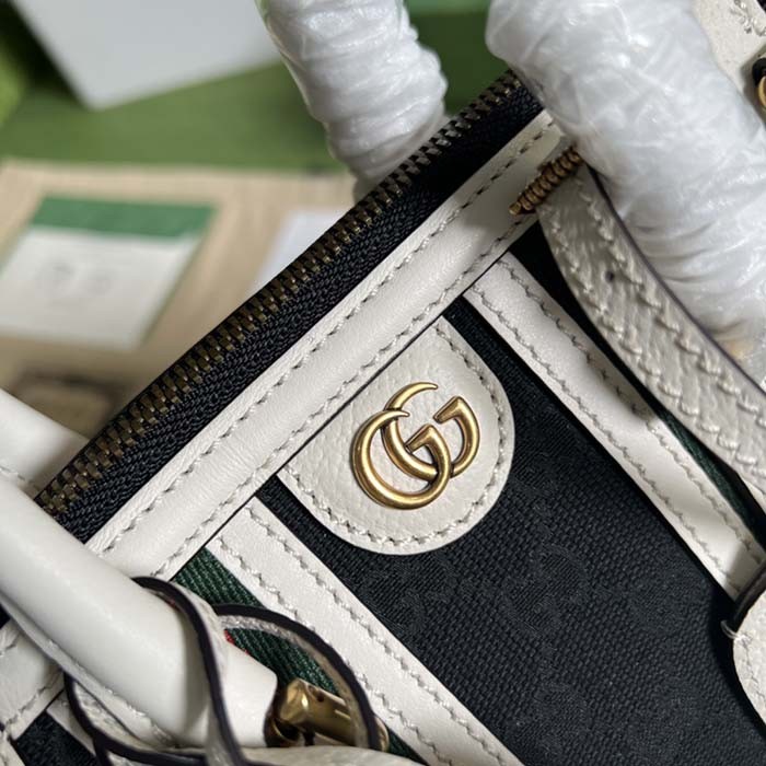 Gucci Unisex GG Mini Canvas Top Handle Bag Double G White Black Original GG Canvas