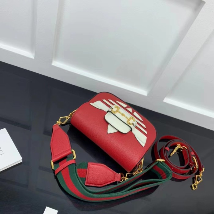 Gucci Unisex GG Adidas x Gucci Horsebit 1955 Mini Bag Red Leather Trefoil Print