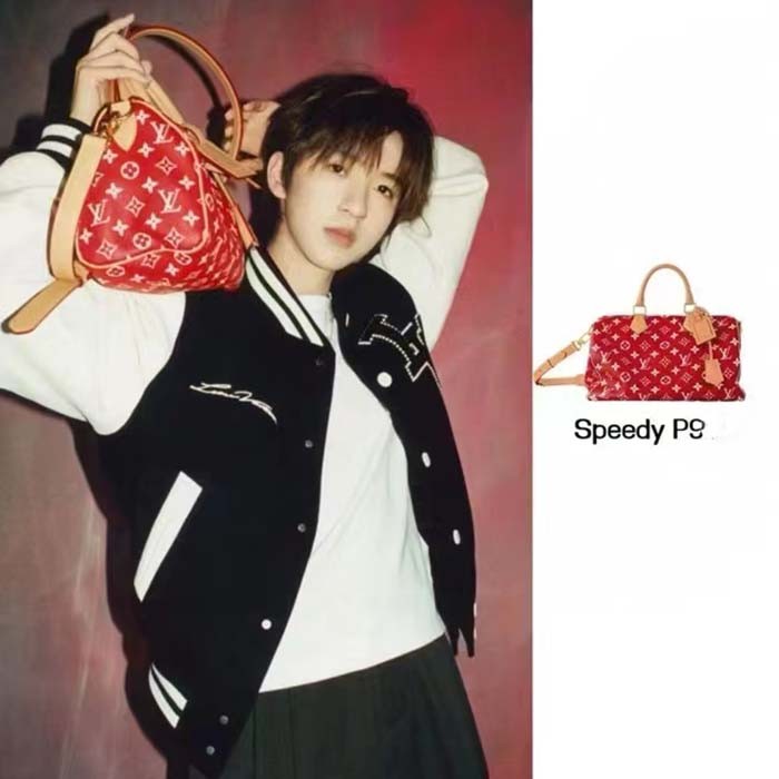 Louis Vuitton LV Unisex Speedy P9 Bandoulière 25 Red Soft Calfskin Natural Cowhide-Leather