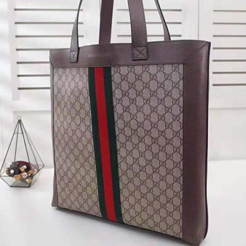 Gucci GG Unisex Ophidia Soft GG Supreme Large Tote in Beige/Ebony GG Supreme Canvas