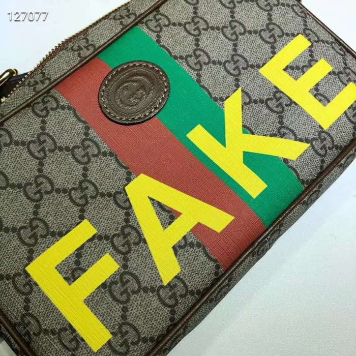Gucci Unisex 'Fake/Not' Print Cosmetic Case GG Supreme Canvas