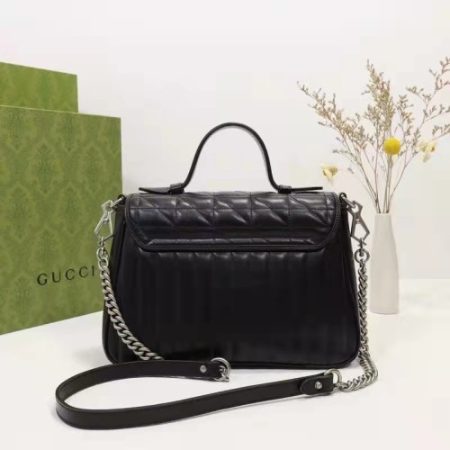 Gucci Unisex GG Marmont Small Top Handle Bag Black Matelassé Leather Double G