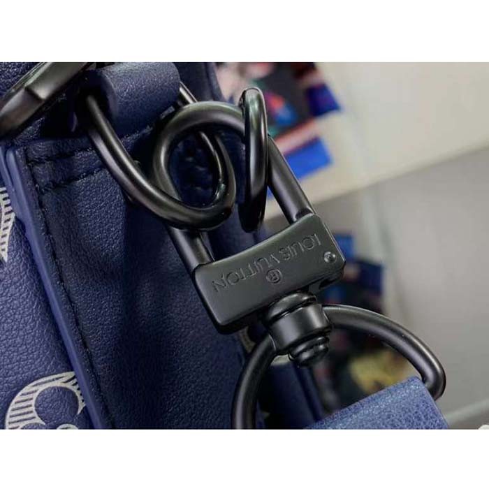 Louis Vuitton LV Unisex Trio Messenger Ink Blue White Monogram Shadow Calf Leather M24753