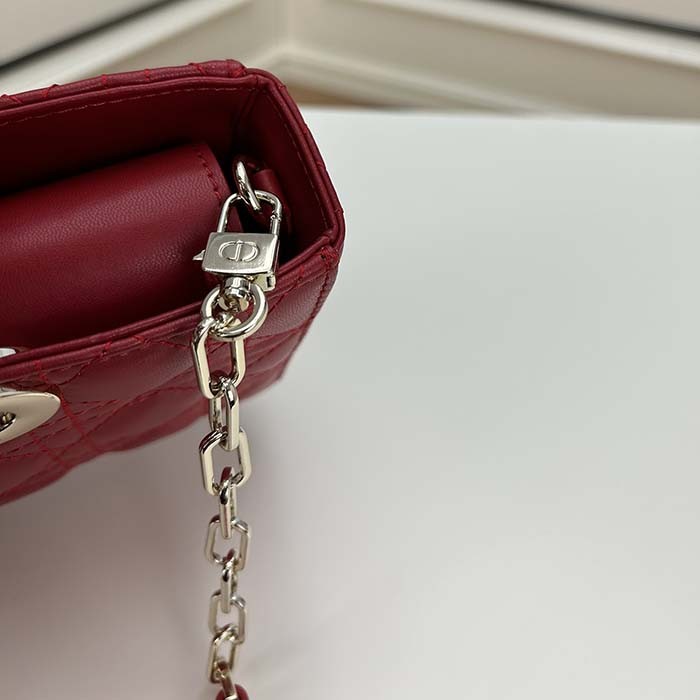 Dior Women CD Medium D-Joy Bag Scarlet Red Cannage Lambskin