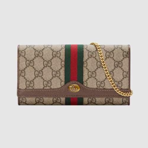 Gucci GG Women Ophidia GG Chain Wallet in Beige/Ebony GG Supreme Canvas