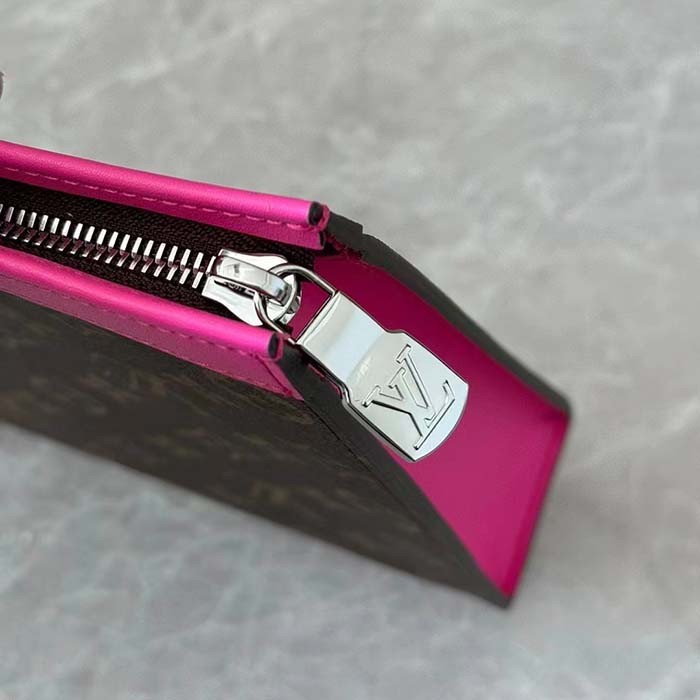 Louis Vuitton LV Unisex Pochette Voyage MM Pink Monogram Macassar Coated Canvas Cowhide-Leather