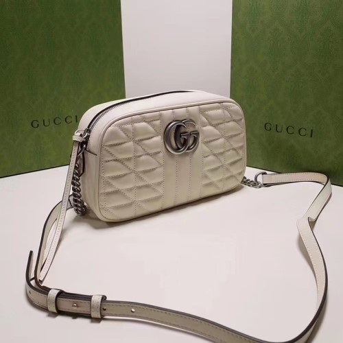 Gucci Women GG Marmont Small Shoulder Bag White Matelassé