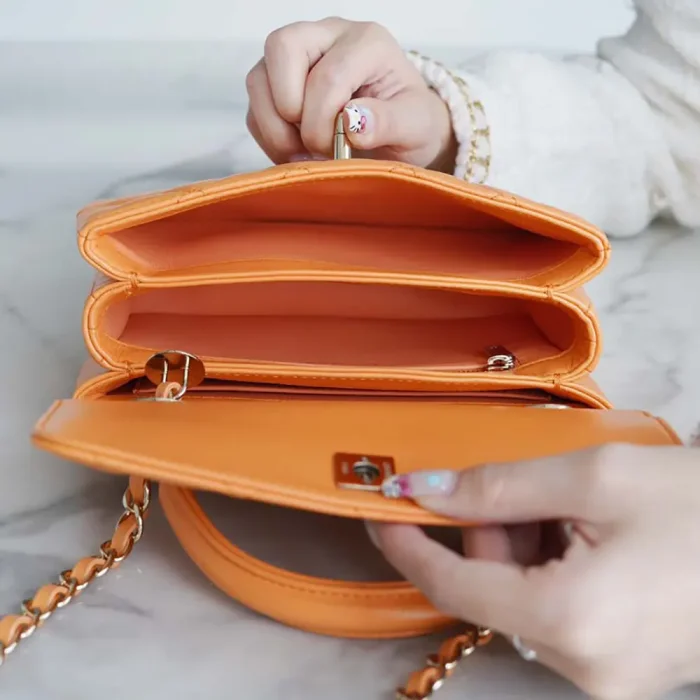 Chanel Women Mini Flap Bag with Top Handle Lambskin-Orange