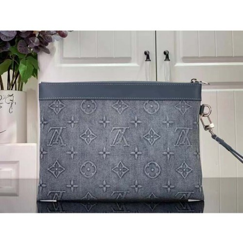 Louis Vuitton LV Unisex Pochette To Go Monogram Washed Denim Coated Canvas Cowhide Leather