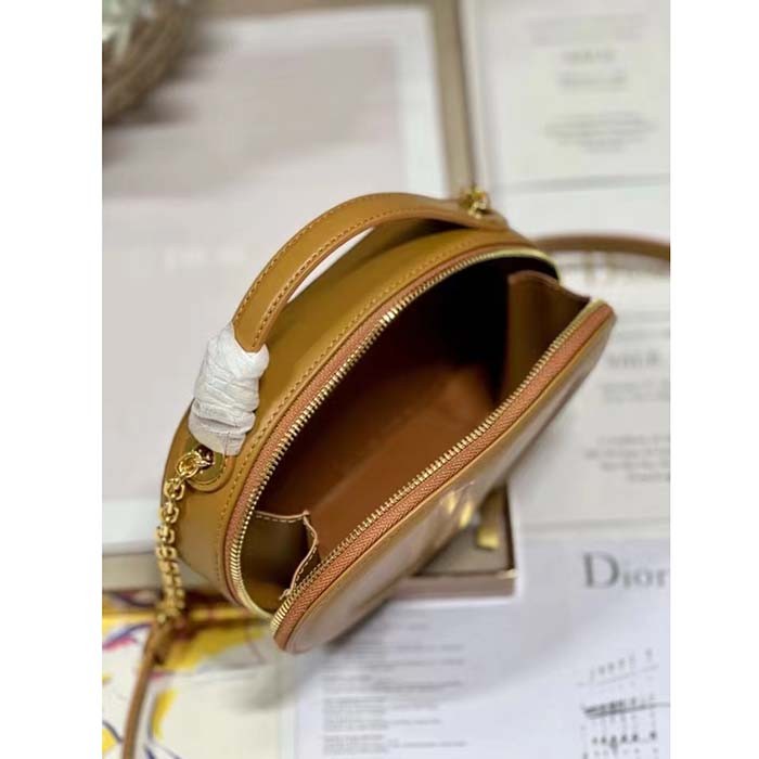 Dior Women CD Signature Oval Camera Bag Golden Saddle Calfskin Calfskin Embossed