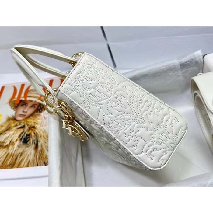 Dior Women CD Small Lady Dior My ABCDior Bag Latte Quilted-Effect Lambskin