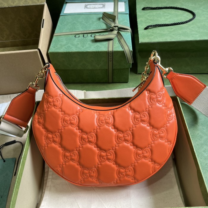 Gucci Women GG Matelassé Small Shoulder Bag Orange Double G Zip Closure