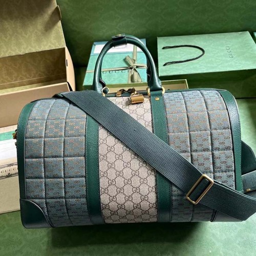 Gucci Unisex Mini GG Canvas Small Duffle Bag Green Quilted Beige Ebony Supreme Canvas