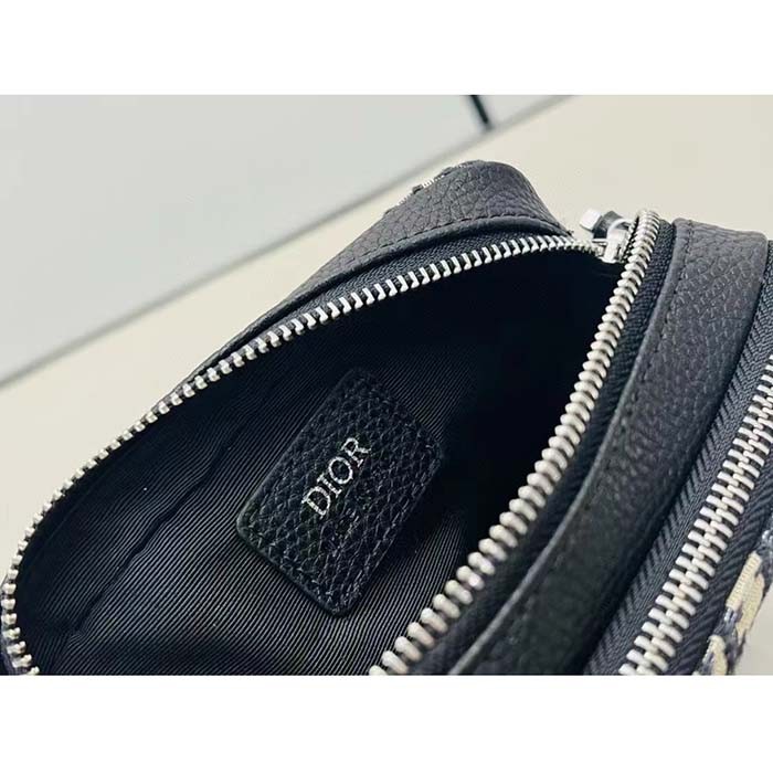 Dior Unisex CD Pouch Strap Beige Black Dior Oblique Jacquard Double Zipped Pocket