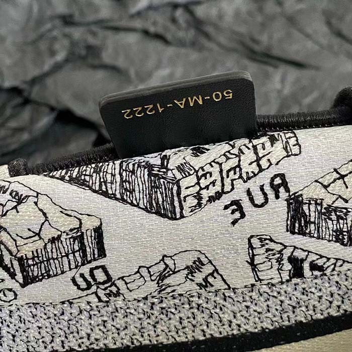 Dior Unisex CD Medium Book Tote White Black Plan De Paris Embroidery